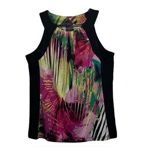 Tropical Floral Sz M Sleeveless Blouse Islandcore Resort Vacation Stretch Top